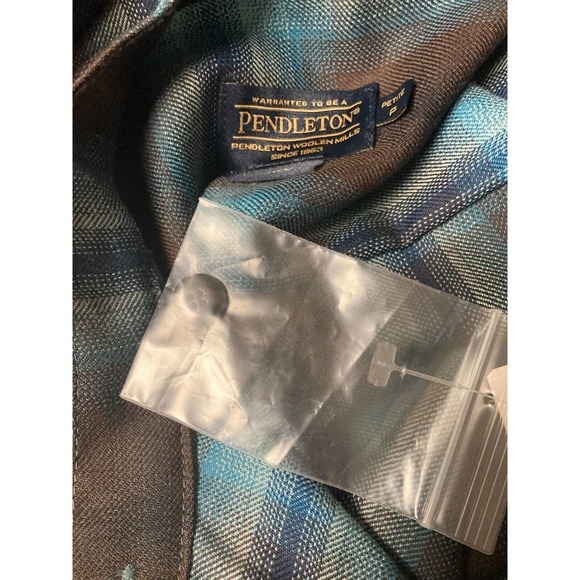 Pendleton Teal Brown Plaid Plaid 100% Wool Button Whitney Tunic Size P NWOT - Picture 4 of 4